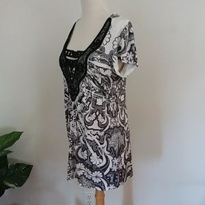 Knit Top Lace V-Neck Large